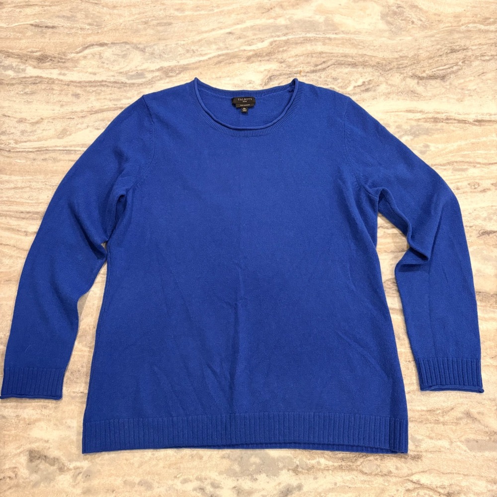 Talbots Petite 100% Pure Cashmere Crew Neck Sweater Royal Blue Size Medium P